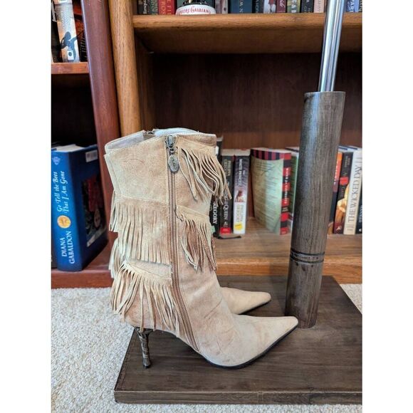 Vintage NWT Alida Women’s Size 6 Leather Tan Western Fringed Heeled Boots Cowgir - Picture 1 of 8